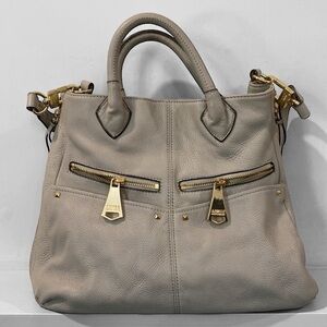 Aimee Kestenberg Pebbled Grey Leather Satchel Crossbody Bag